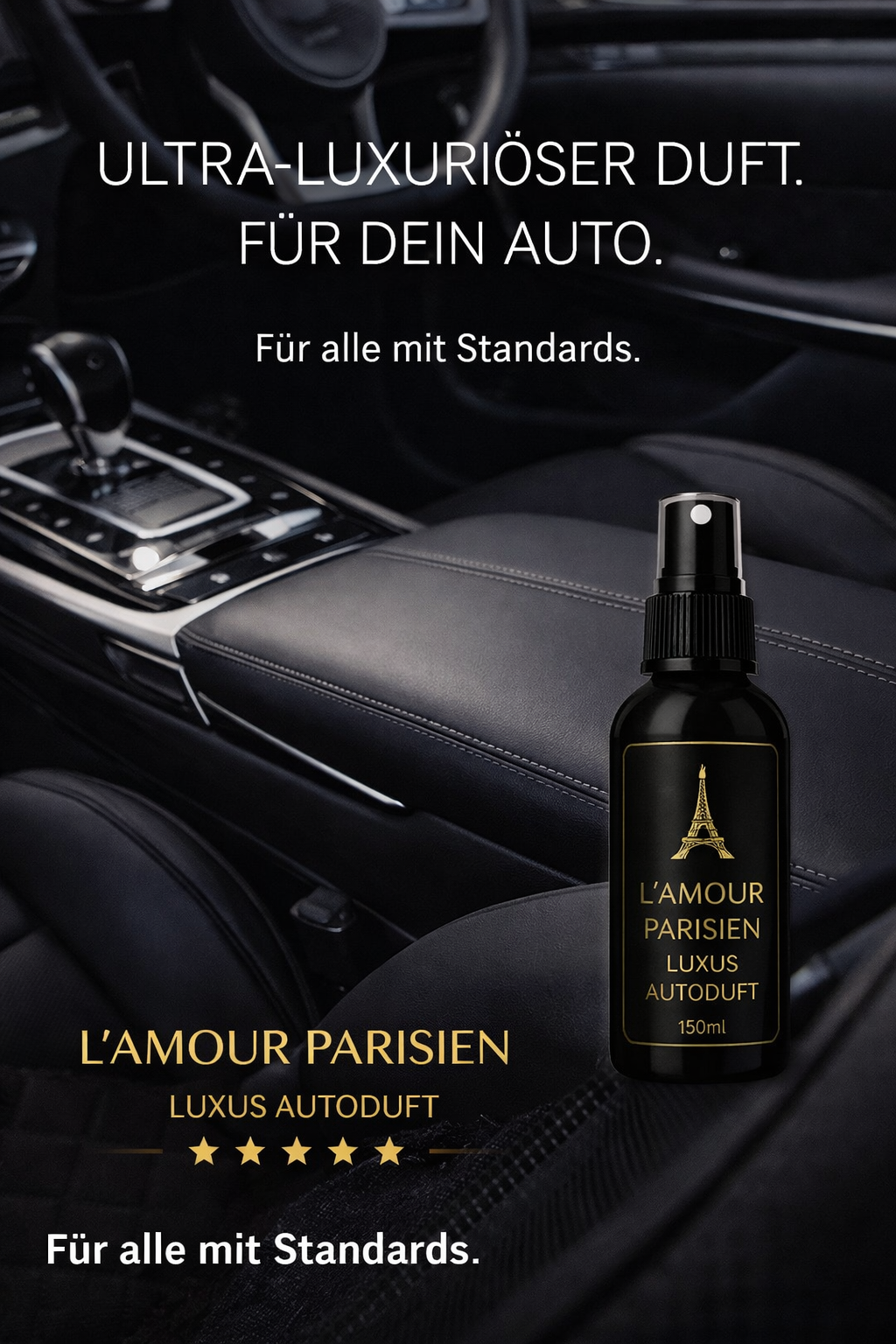 Autoduft Spray 150 ml von L'Amour Parisien in schwarzer Flasche
